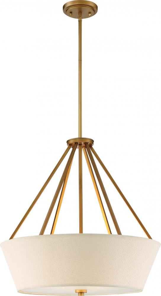 Seneca - 4 Light 22&#39;&#39; Pendant with Almond Mesh Fabric Shade - Natural Brass Finish