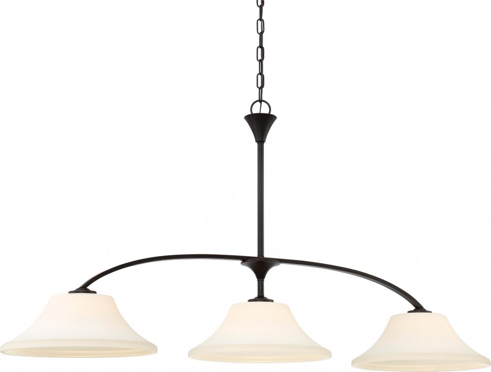 Fawn - 3 Light Island Pendant with Satin White Glass - Mahogany Bronze Finish