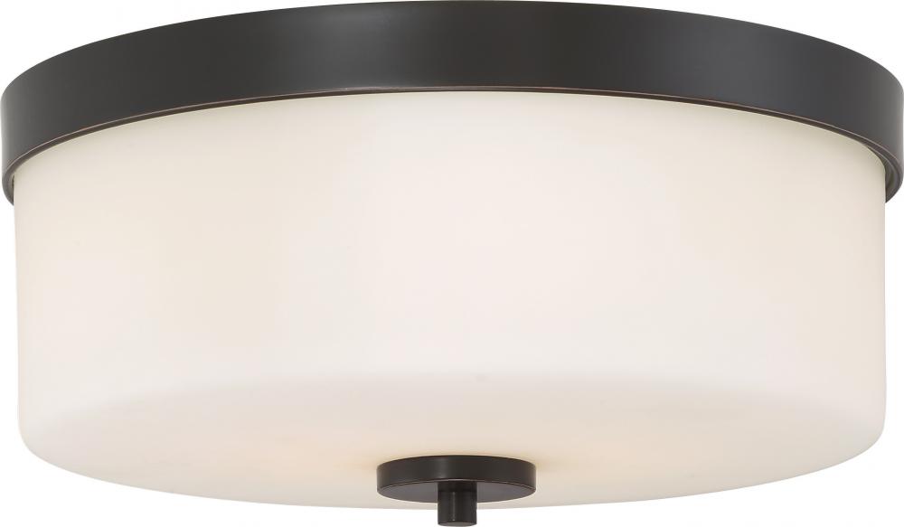 Denver - 2 Light Flush Mount with Satin White Glass - Mahogany Bronze Finish