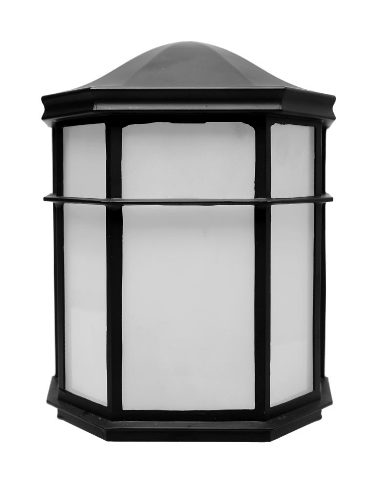 LED Cage Lantern Fixture; Black Finish with White Linen Acrylic