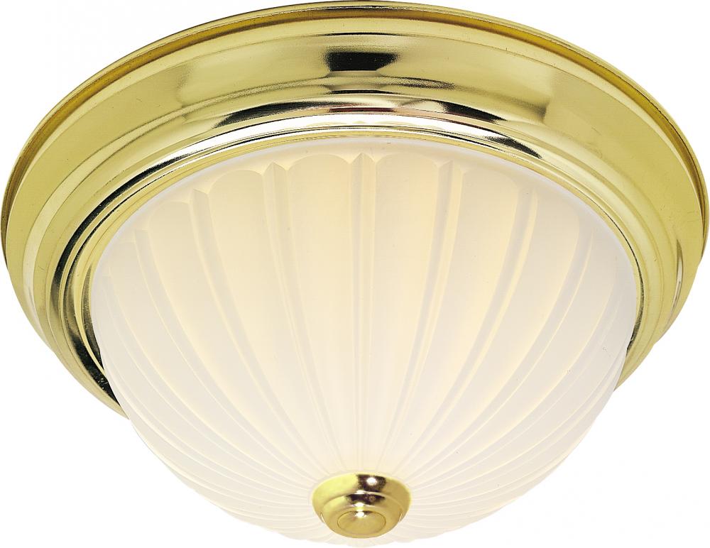 3 Light - 15&#34; Flush with Frosted Melon Glass - Polished Brass Finish