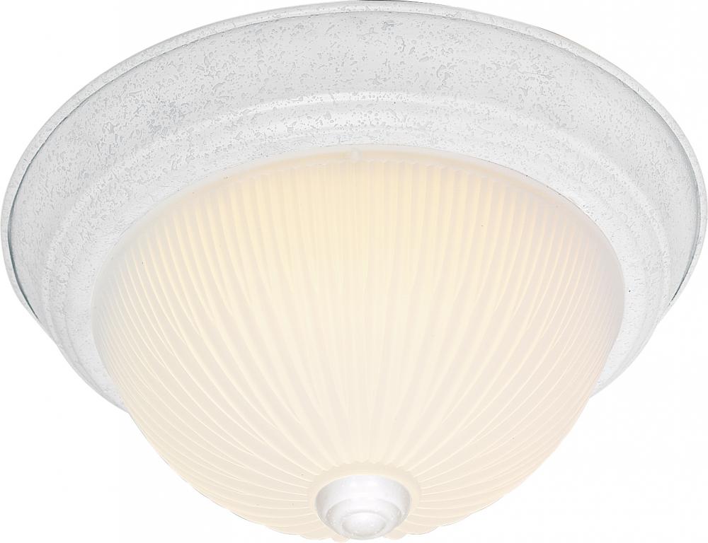 2 Light - 11&#34; Flush with Frosted Ribbed - Textured White Finish