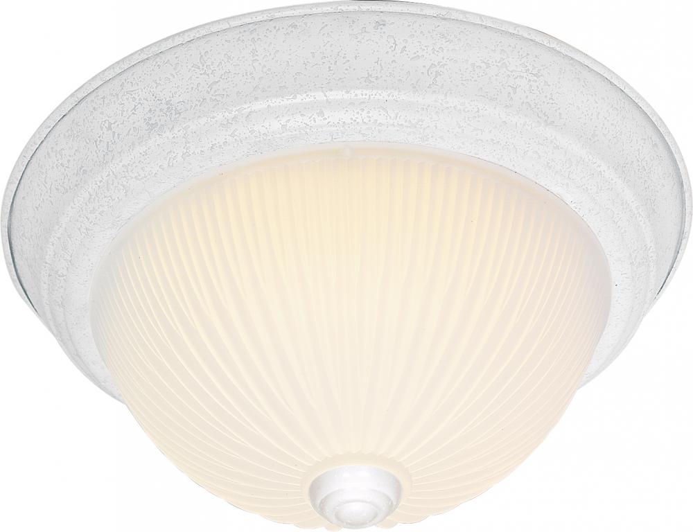 2 Light - 13&#34; Flush with Frosted Ribbed - Textured White Finish