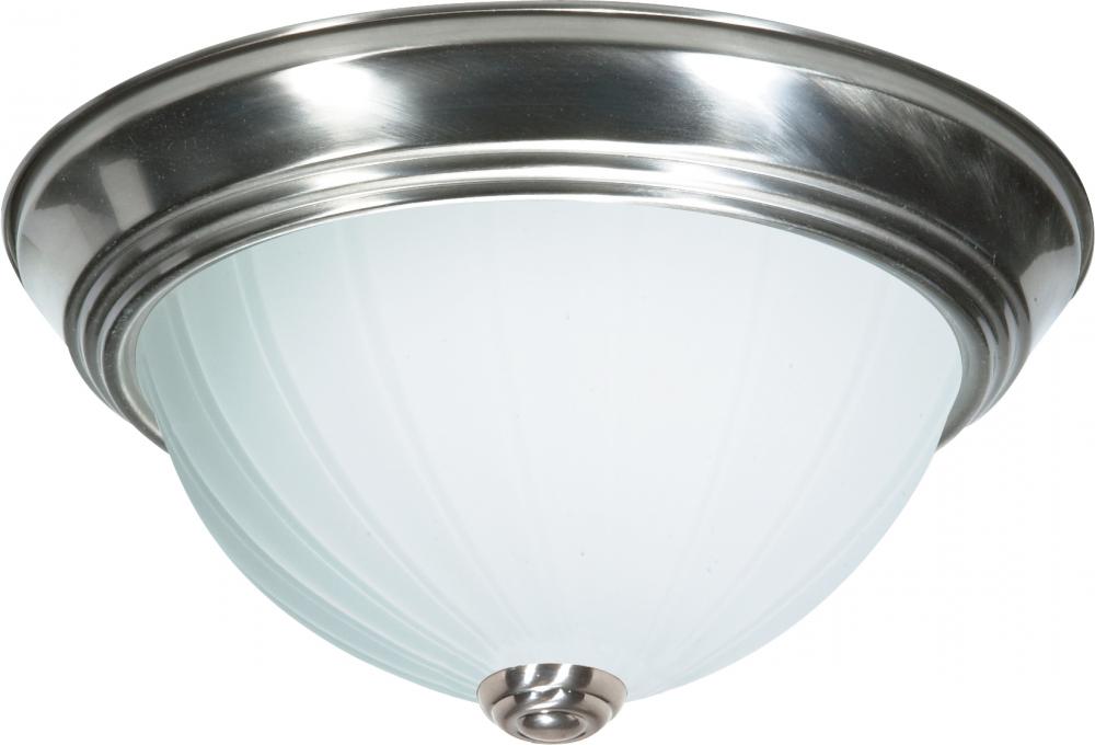 3 Light - 15&#34; Flush with Frosted Melon Glass - Brushed Nickel Finish