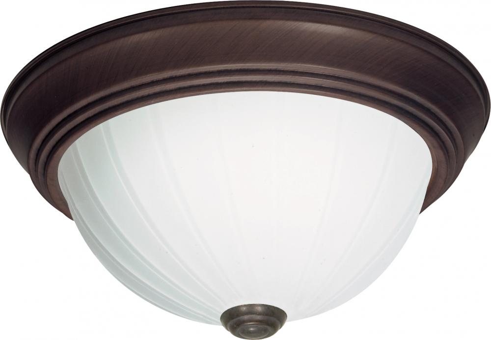 2 Light - 13&#34; Flush with Frosted Melon Glass - Old Bronze Finish