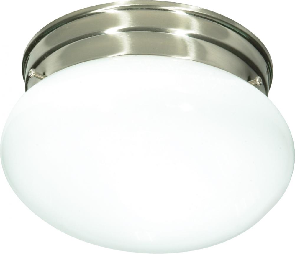 1 Light - 8&#34;Flush with White Glass - Brushed Nickel Finish