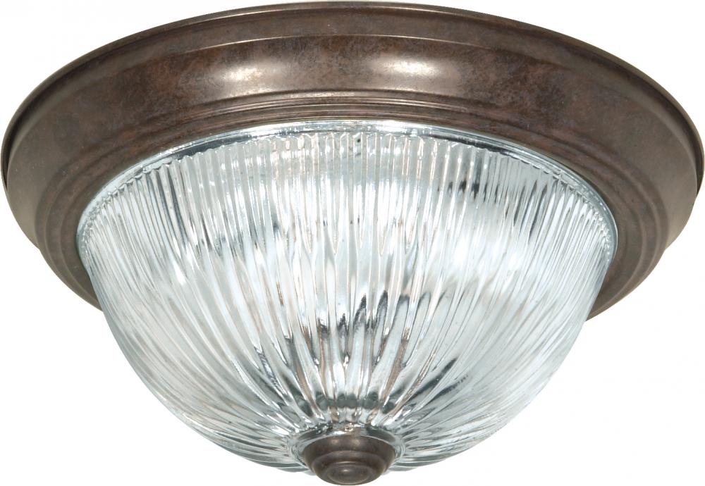 3 Light - 15&#34; Flush with Ribbed Glass - Old Bronze Finish