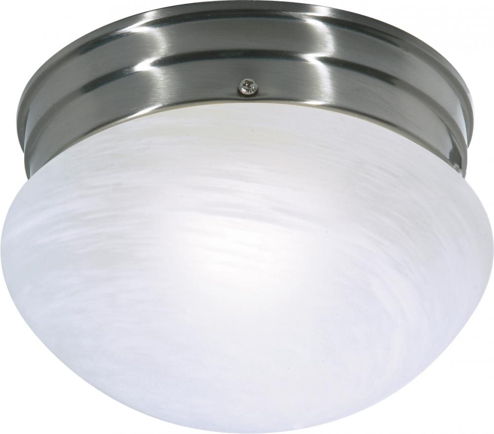 1 Light - 8&#34; - Flush with Alabaster Glass - Brushed Nickel Finish