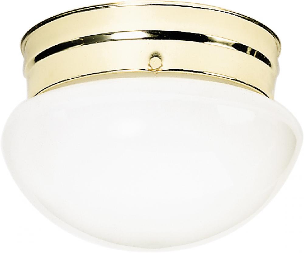 2 Light - 10&#34; Flush with White Glass - Polished Brass Finish