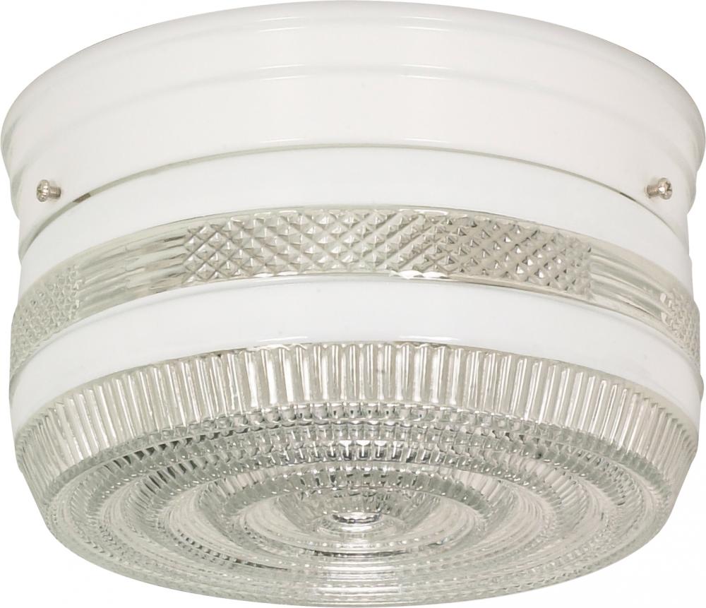 2 Light - 8&#34; Flush with White and Crystal Accent Glass - White Finish