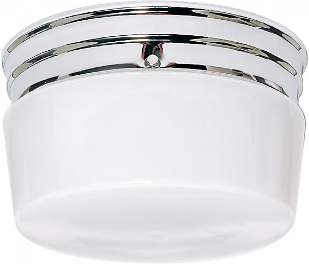 2 Light - 8&#34; Flush with White Glass - Polished Chrome Finish