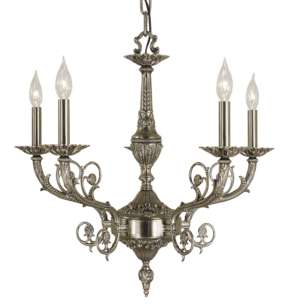 5-Light French Brass Napoleonic Dining Chandelier