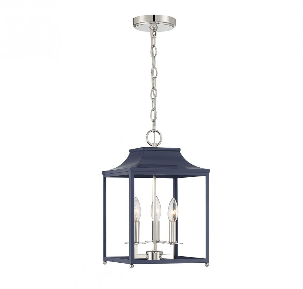 3-Light Pendant in Navy Blue with Polished Nickel