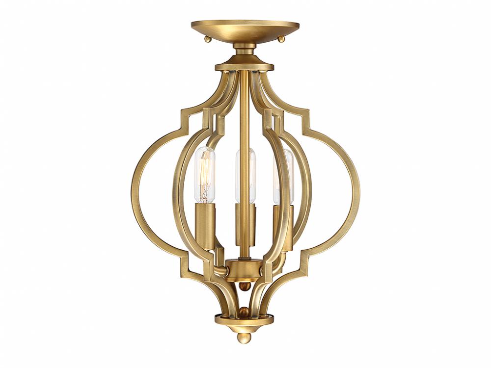 3-Light Convertible Semi-Flush or Pendant in Natural Brass