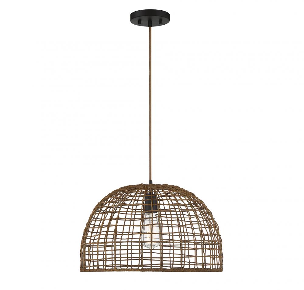 1-Light Pendant in Dark Rattan with A Dark Brown Socket