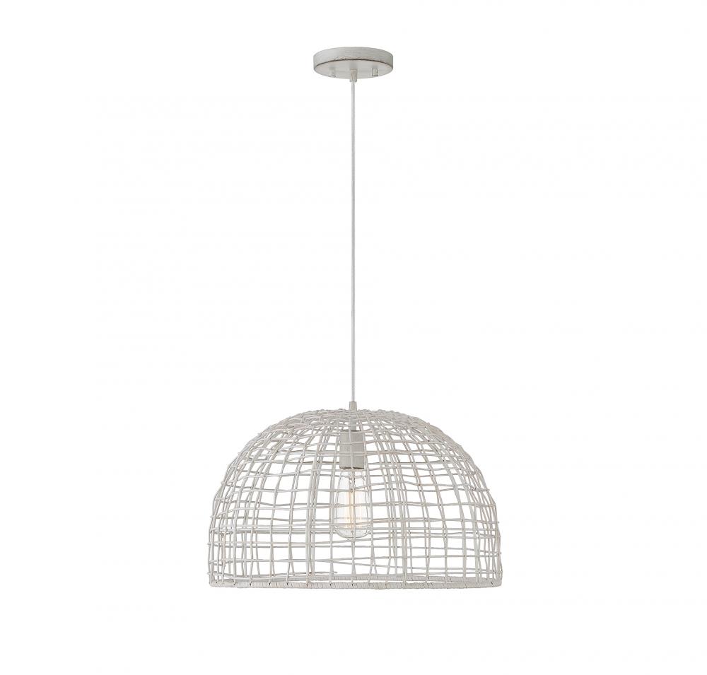 1-Light Pendant in White Rattan with A White Socket 