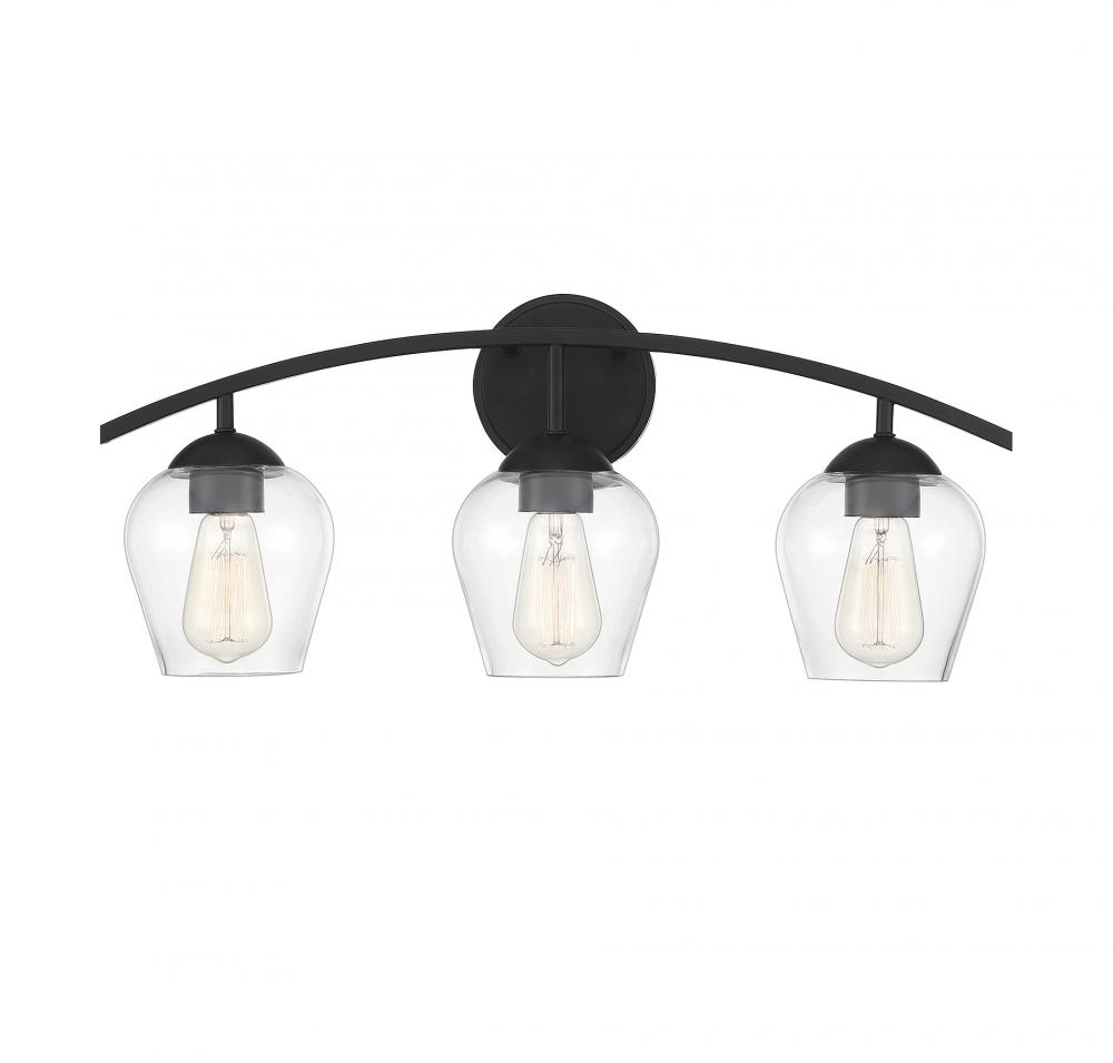 3-Light Bathroom Vanity Light in Matte Black